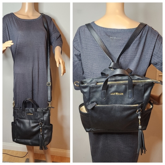 Lily Jade Brittany Vegan Leather Black Convertible Tote Bag Backpack - Picture 14 of 16